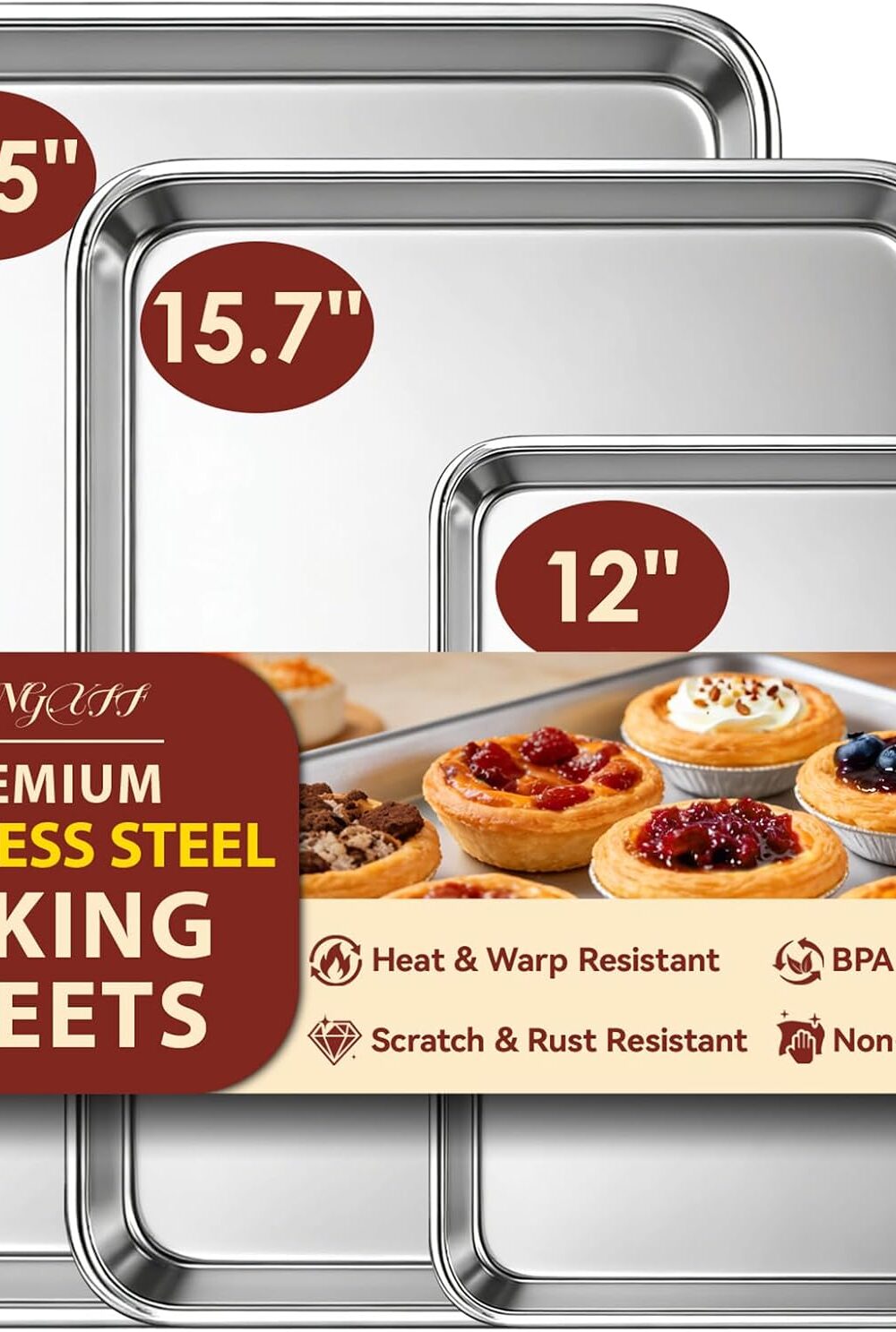 𝟒𝟏%𝟎𝐟𝐟 Baking Sheet Set of 3: Stainless Steel Cookie Sheets for Baking | 𝟏𝟕.𝟓/𝟏𝟓.𝟕/𝟏𝟐 𝐈𝐧𝐜𝐡 Baking Pans Set - Dishwasher Safe, Rust Resistant - Mirror Finish, Non Toxic & BPA Free